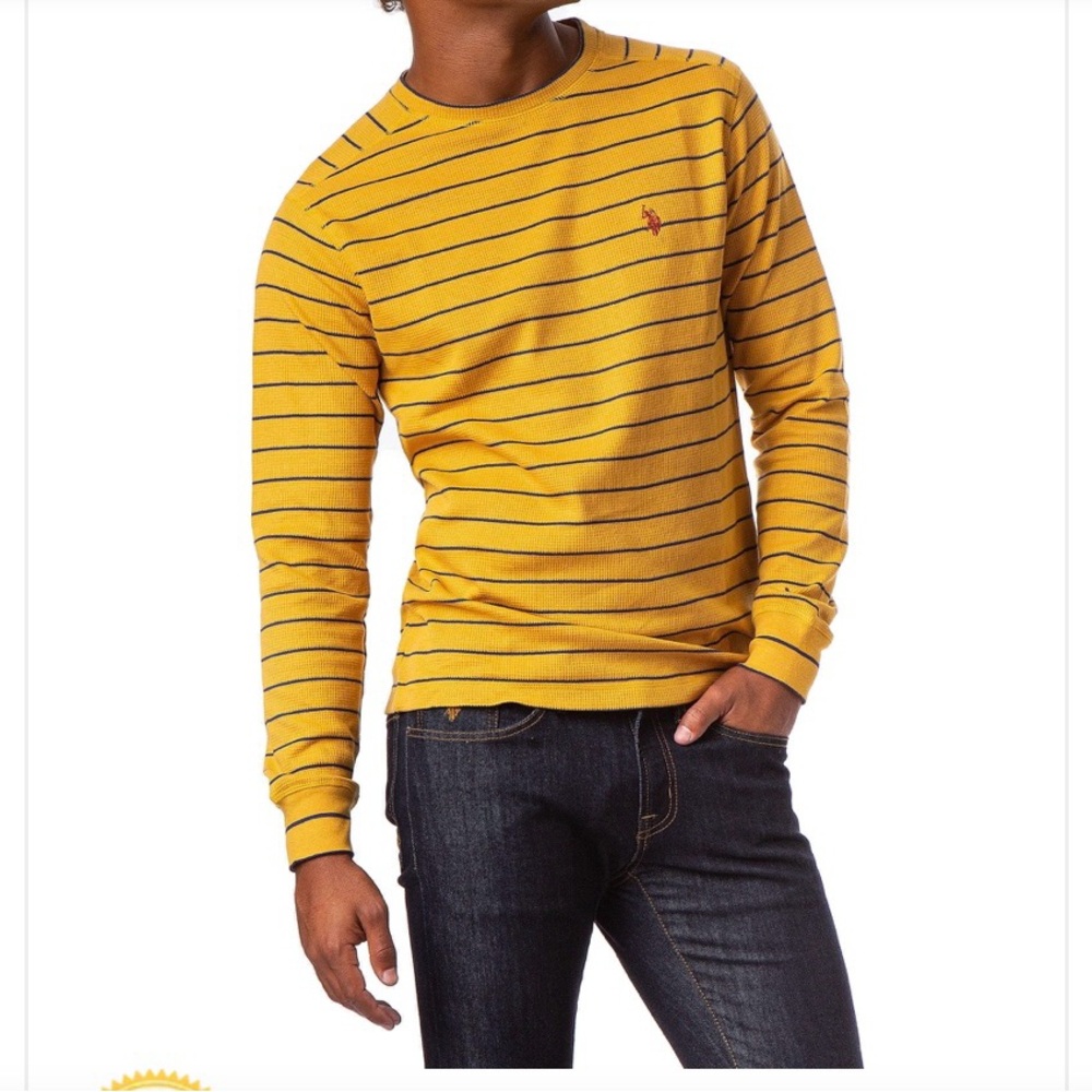 U.S. Polo Assn. Mens Yarn Dye Stripe Thermal Crew Henley Size Large